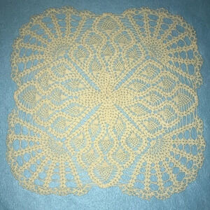 CROCHETED square doily beautifully handmade size 15” X 15”